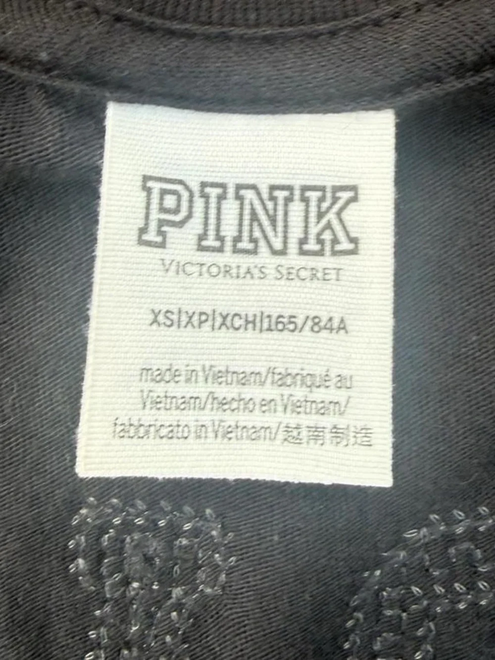 PINK Victoria's Secret Black Tee with Light Blue Dog Accent